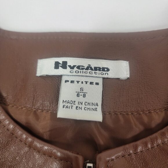 Women's NYGard Collection Leather/ Knit Sweater Jacket PETITE SMALL 6-8 Brown - Picture 2 of 6